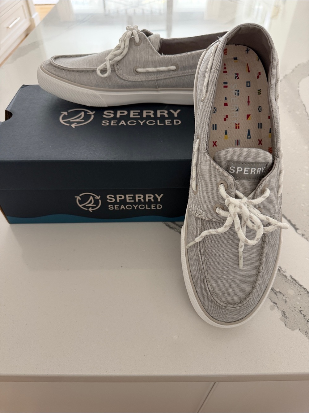 Sperry Light Gray Seacycled Canvas Boat Shoes